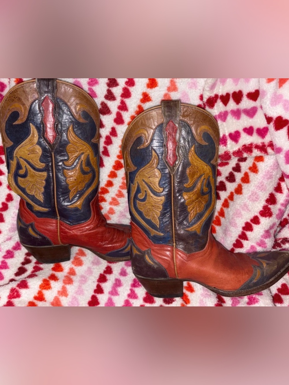 Dan Post Orange Leather Western Boots with Pink Accents